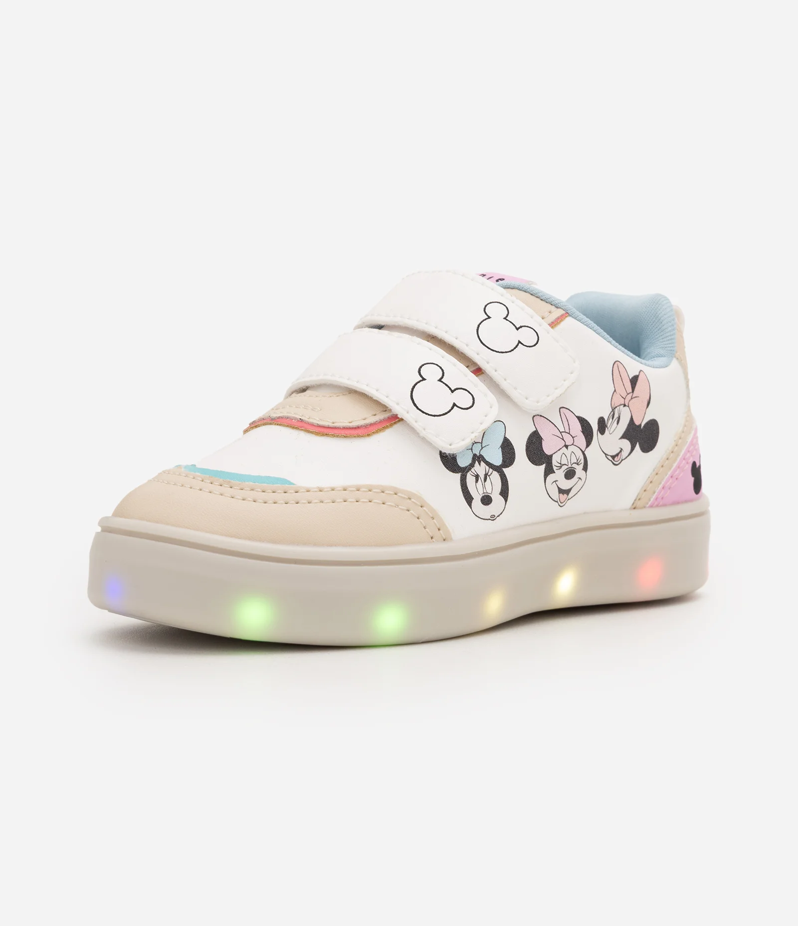 Tênis em PU da Minnie com LED Infantil - Tam 20 a 27 Off White 1