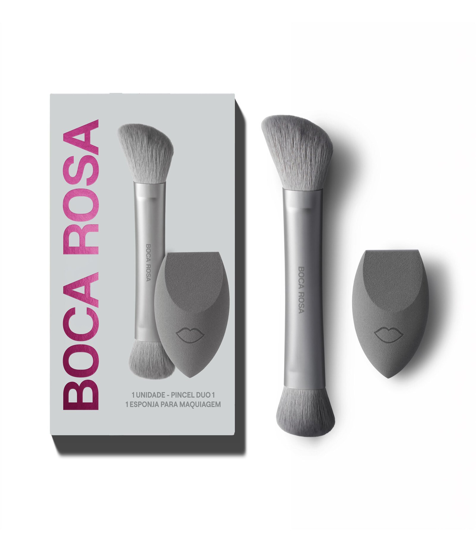 Kit Boca Rosa Pincel Duo 1 + Esponja Cinza 1
