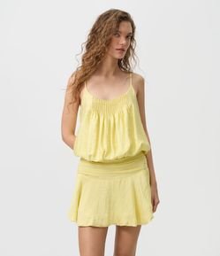 Vestido Curto Blusado em Viscolinho com Saia Balonê