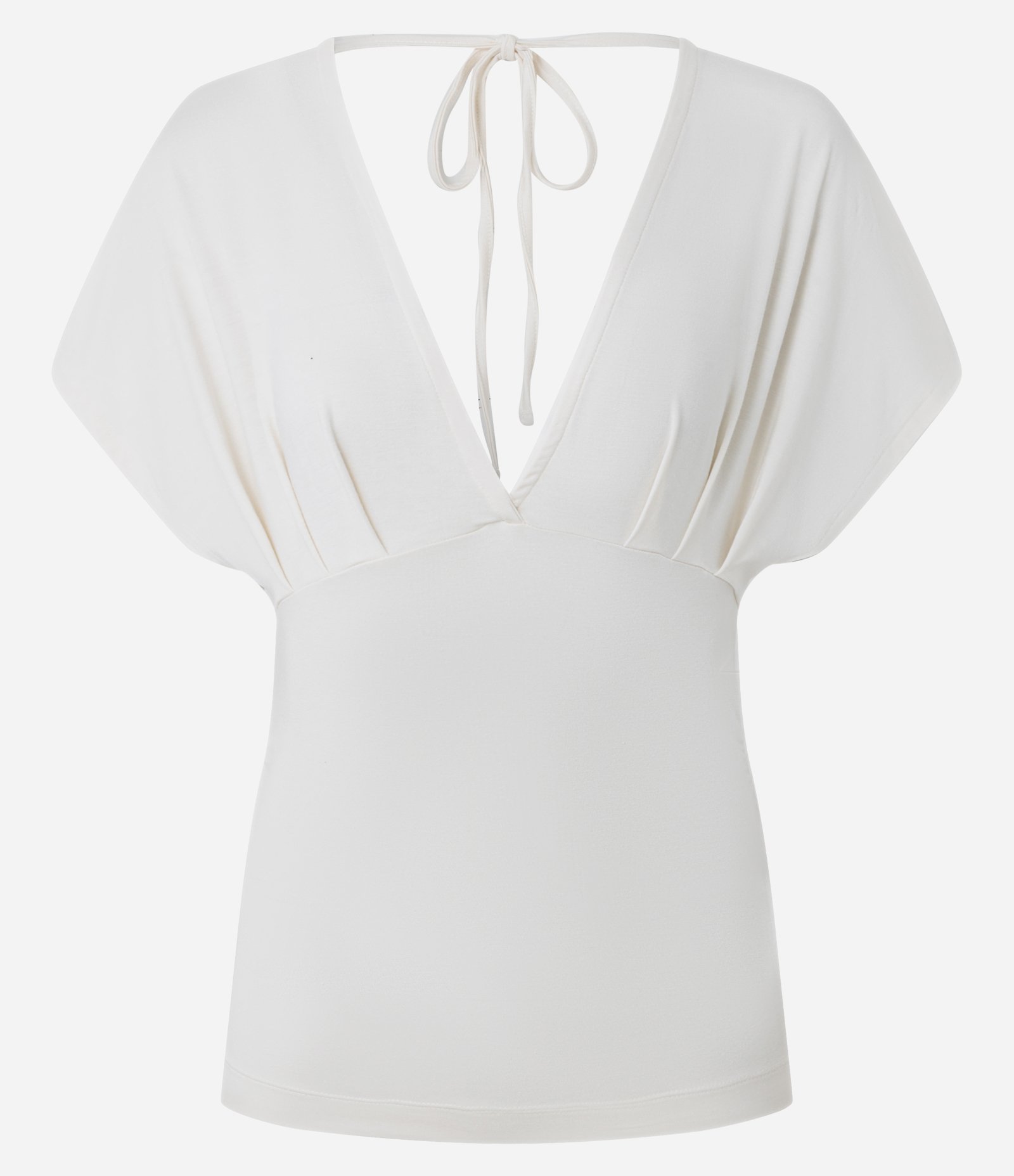 Blusa em Viscose com Decote V e Amarração nas Costas Branco 5