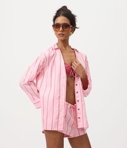 Saída de Praia Camisa com Manga Longa e Estampa Listrada