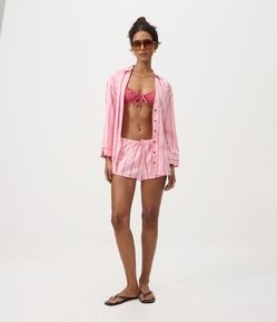 Saída de Praia Short com Listras Fio Tinto
