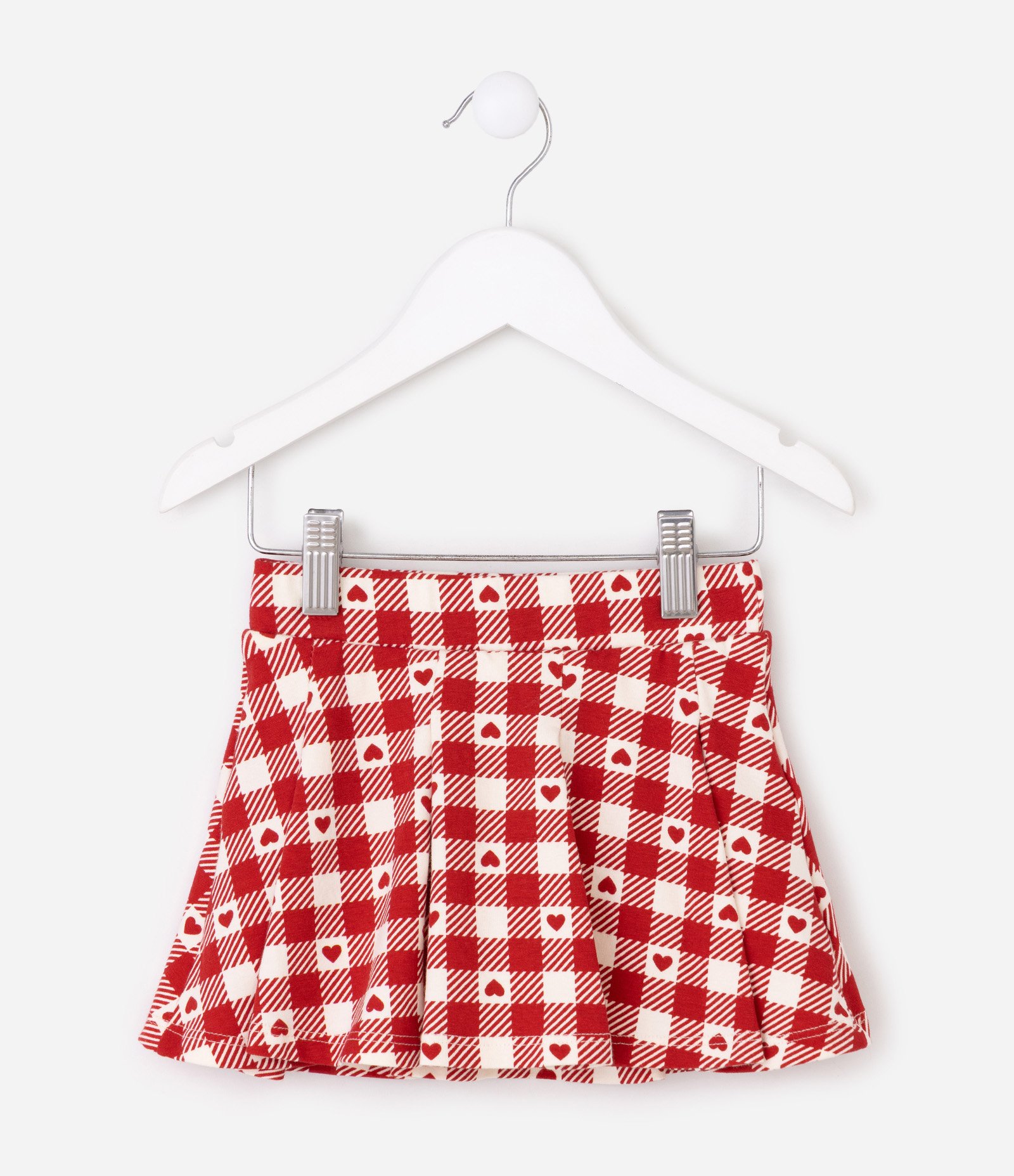 Saia Infantil com Estampa Xadrez e Corações – Tam 1 a 6 Anos Vermelho/Branco 2