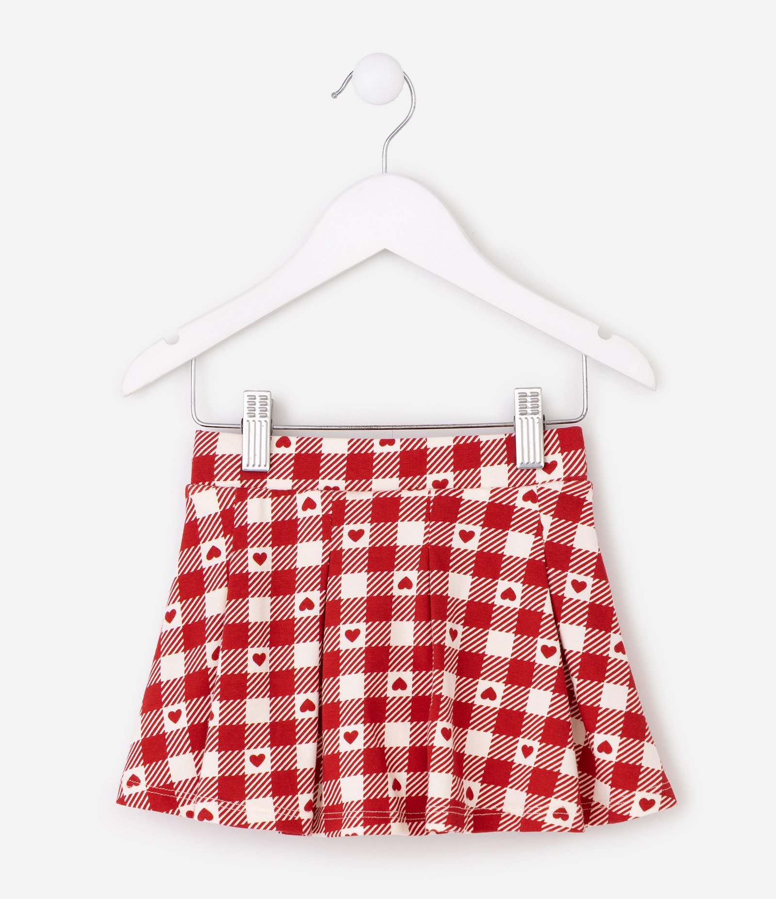 Saia Infantil com Estampa Xadrez e Corações – Tam 1 a 6 Anos Vermelho/Branco 3