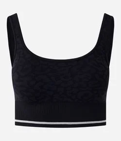 Top Seamless Esportivo em Poliamida com Bojo e Jacquard de Onça