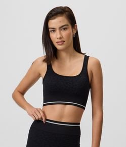 Top Seamless Esportivo em Poliamida com Bojo e Jacquard de Onça