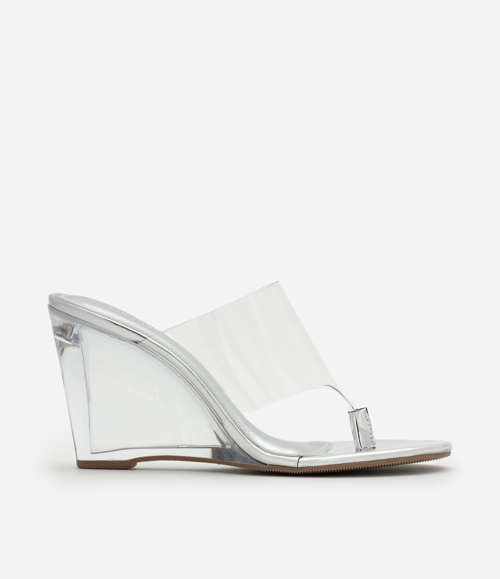 Sandália Mule em PU com Salto Anabela Acrílico Transparente 3