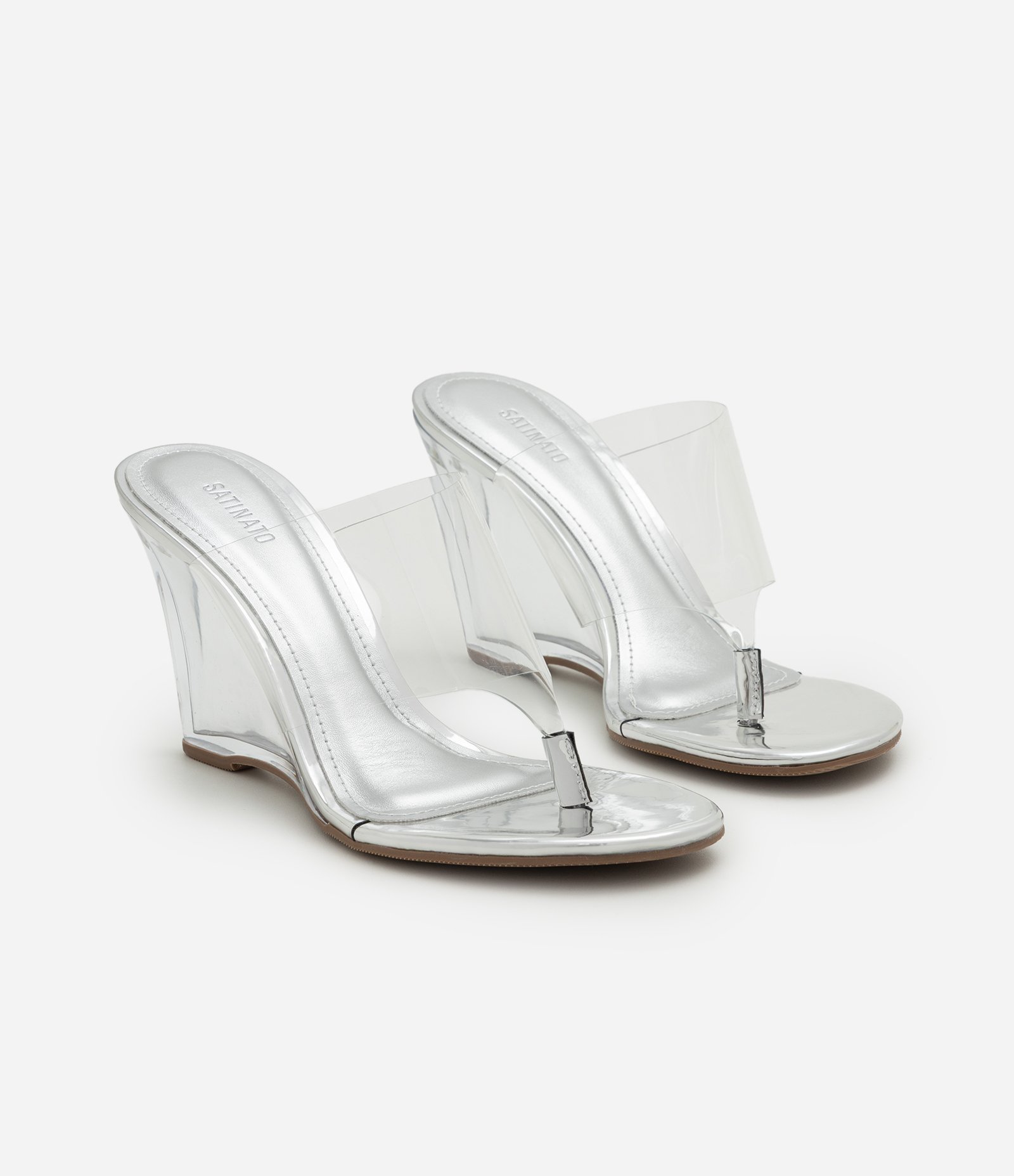 Sandália Mule em PU com Salto Anabela Acrílico Transparente 4