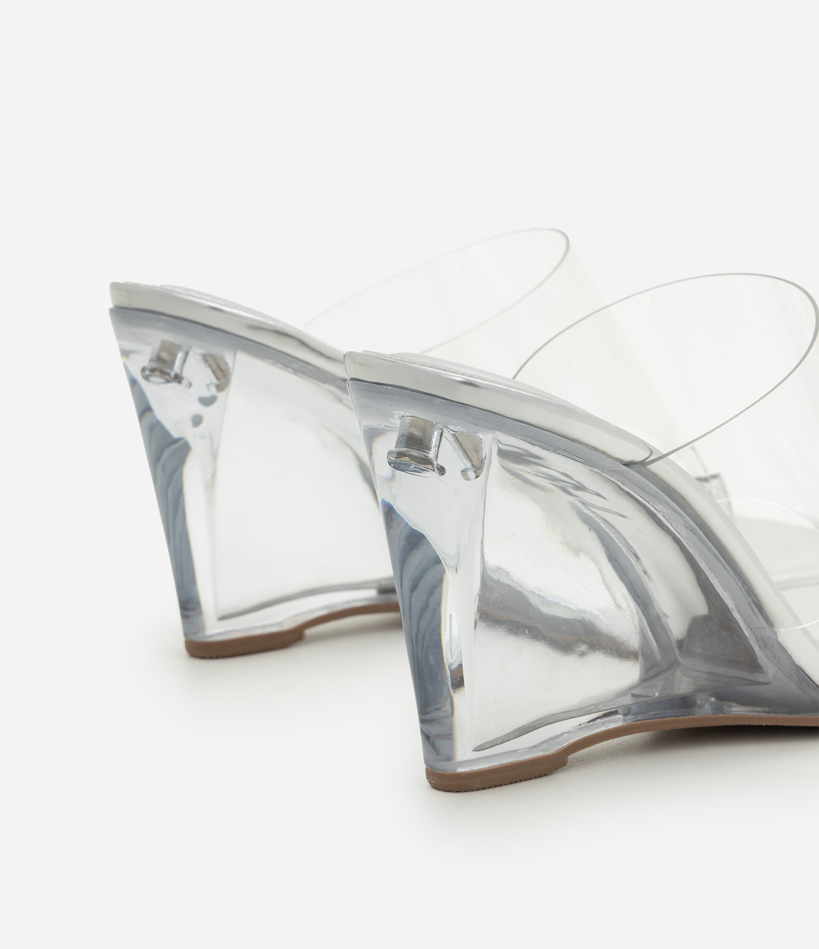 Sandália Mule em PU com Salto Anabela Acrílico Transparente 5