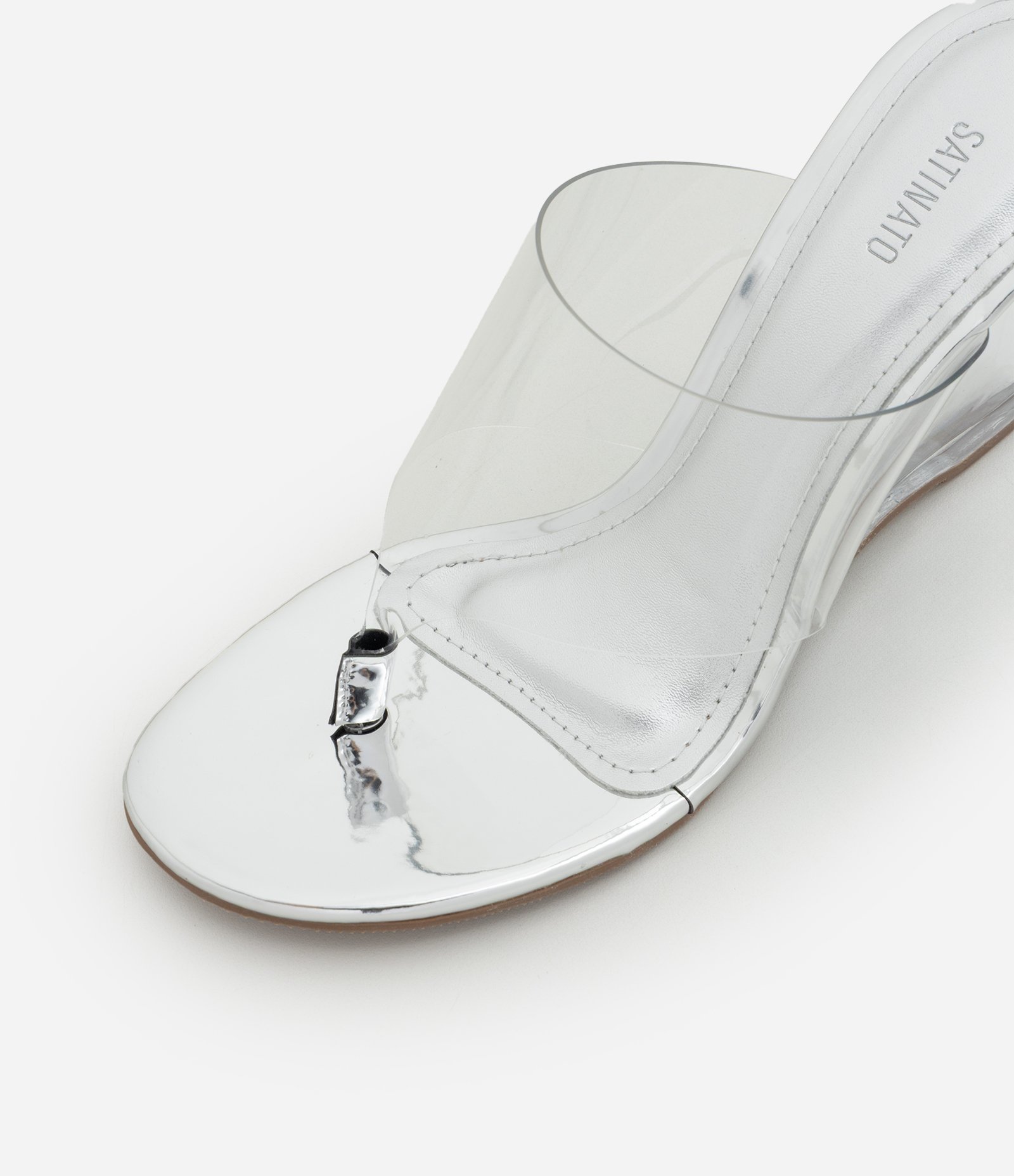 Sandália Mule em PU com Salto Anabela Acrílico Transparente 6