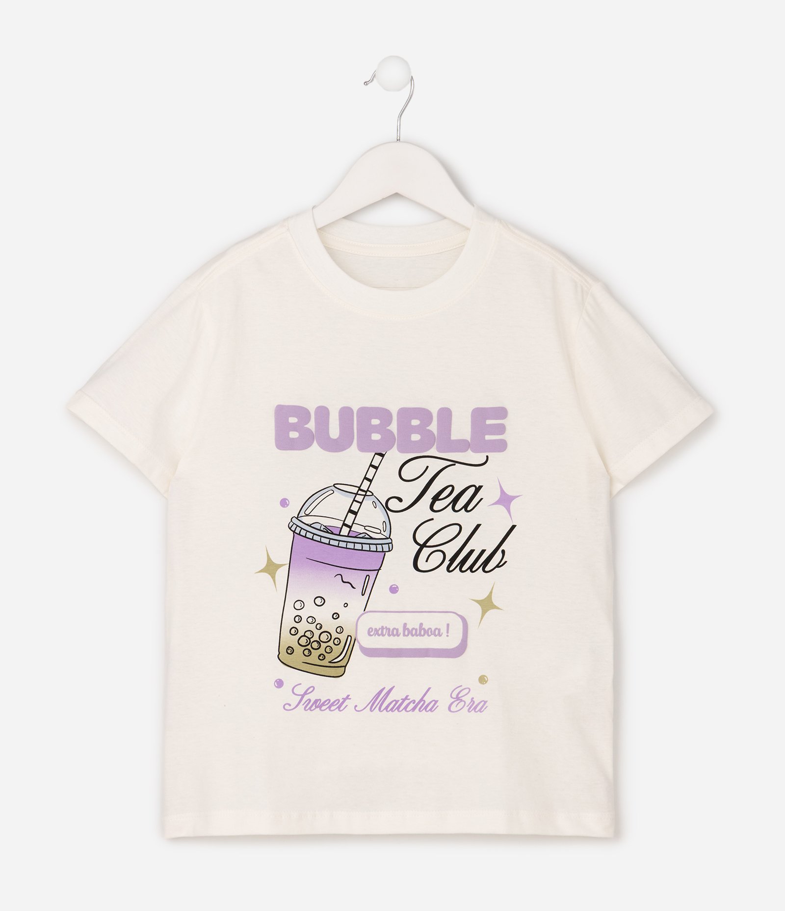 Camiseta Infantil em Algodão com Lettering Frontal - Tam 5 A 16 Anos Off White 2