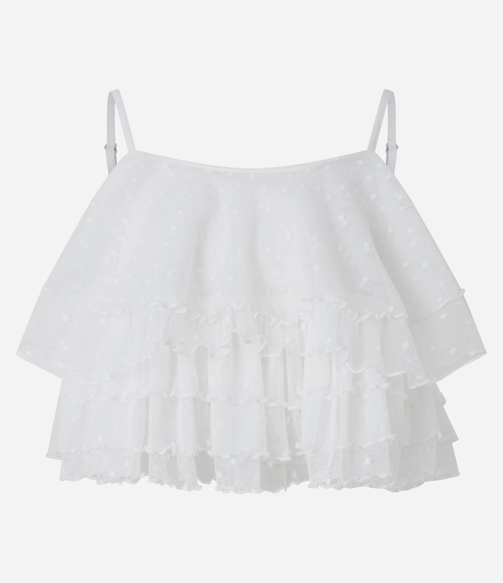 Blusa Alcinha em Tule com Babados e Texturização em Poás Branco 5