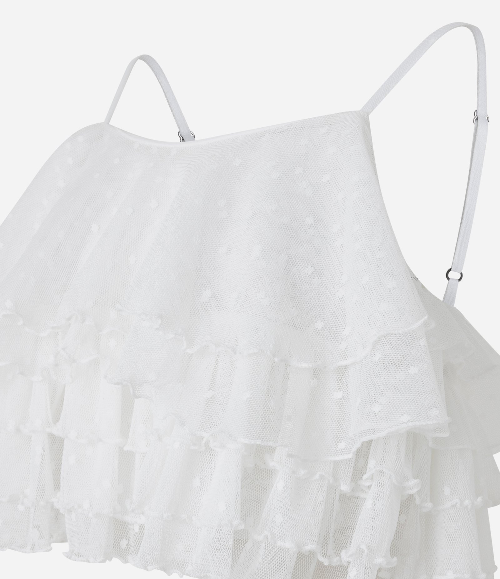 Blusa Alcinha em Tule com Babados e Texturização em Poás Branco 6