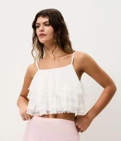 Blusa Alcinha em Tule com Babados e Texturização em Poás