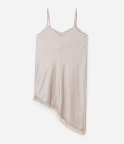Vestido Midi em Cetim Assimétrico com Renda Curve & Plus Size