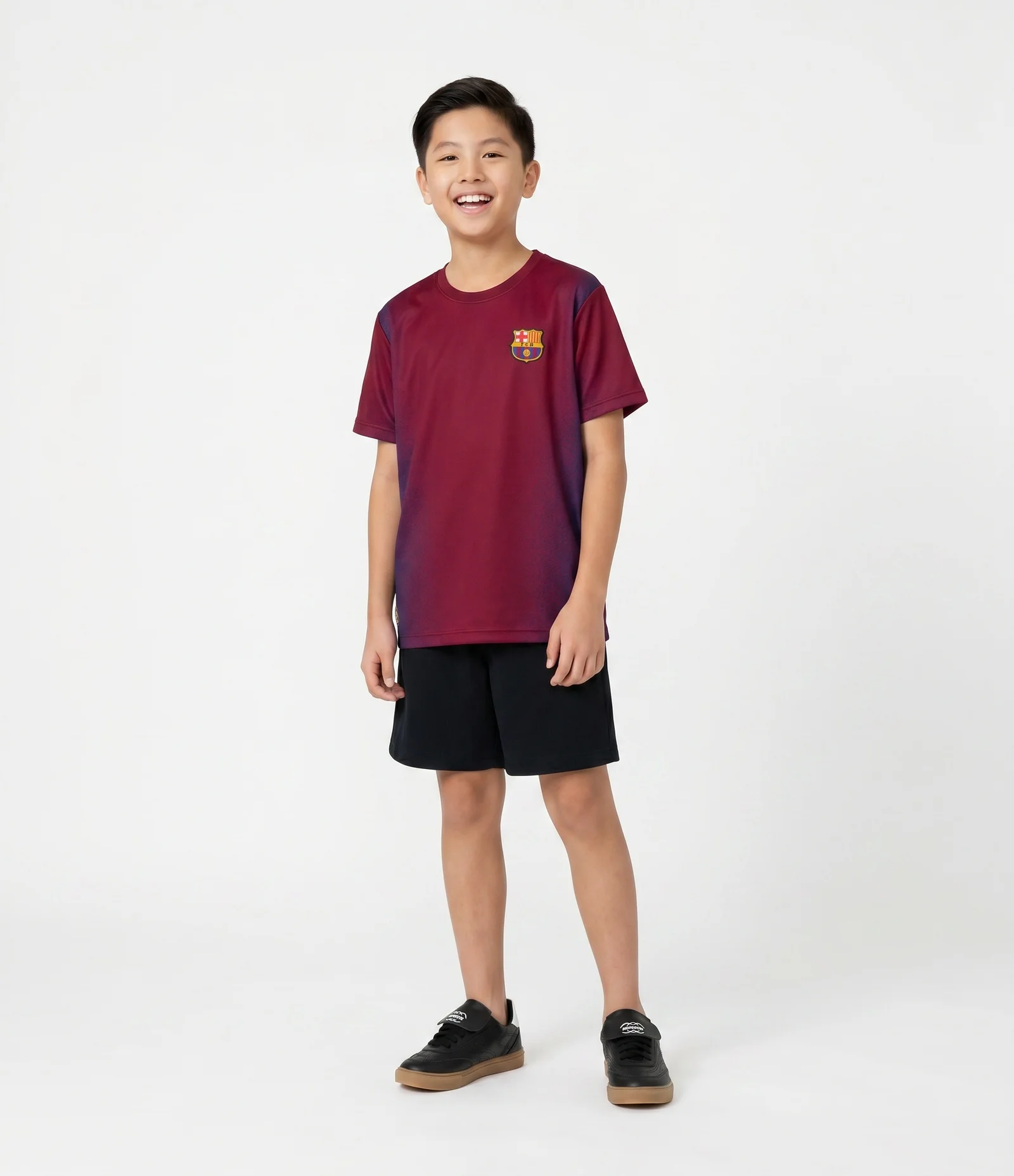 Camiseta Infantil com Efeito Degradê e Estampa Barcelona - Tam 5 a 14 Anos Bordô 1