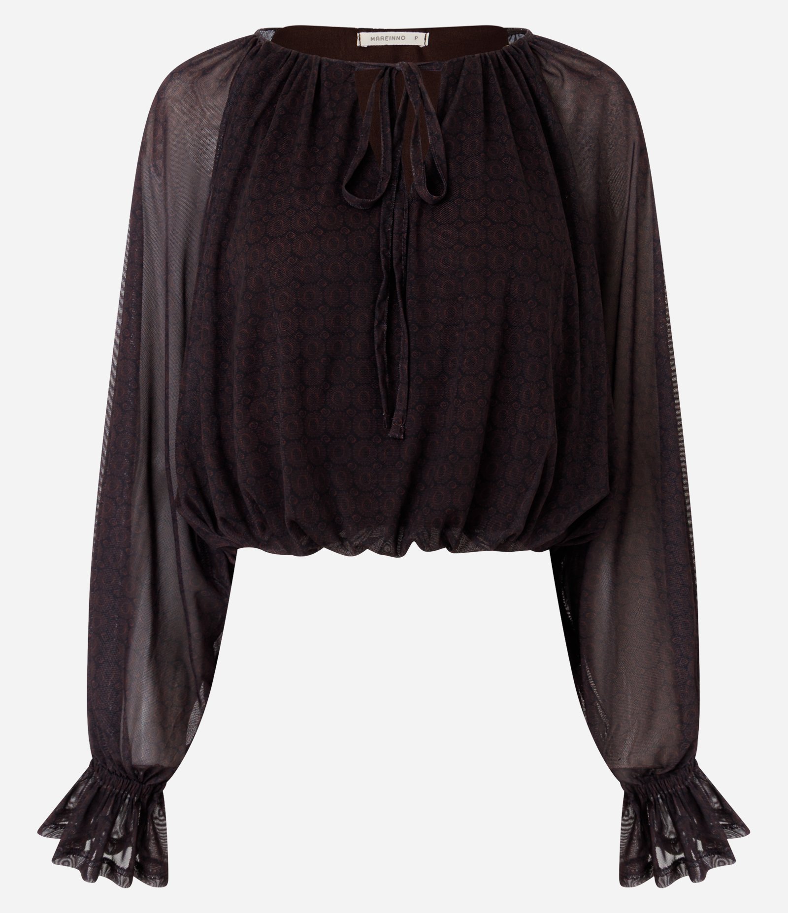 Blusa Balonê em Tule com Estampa Abstrata Marrom 1