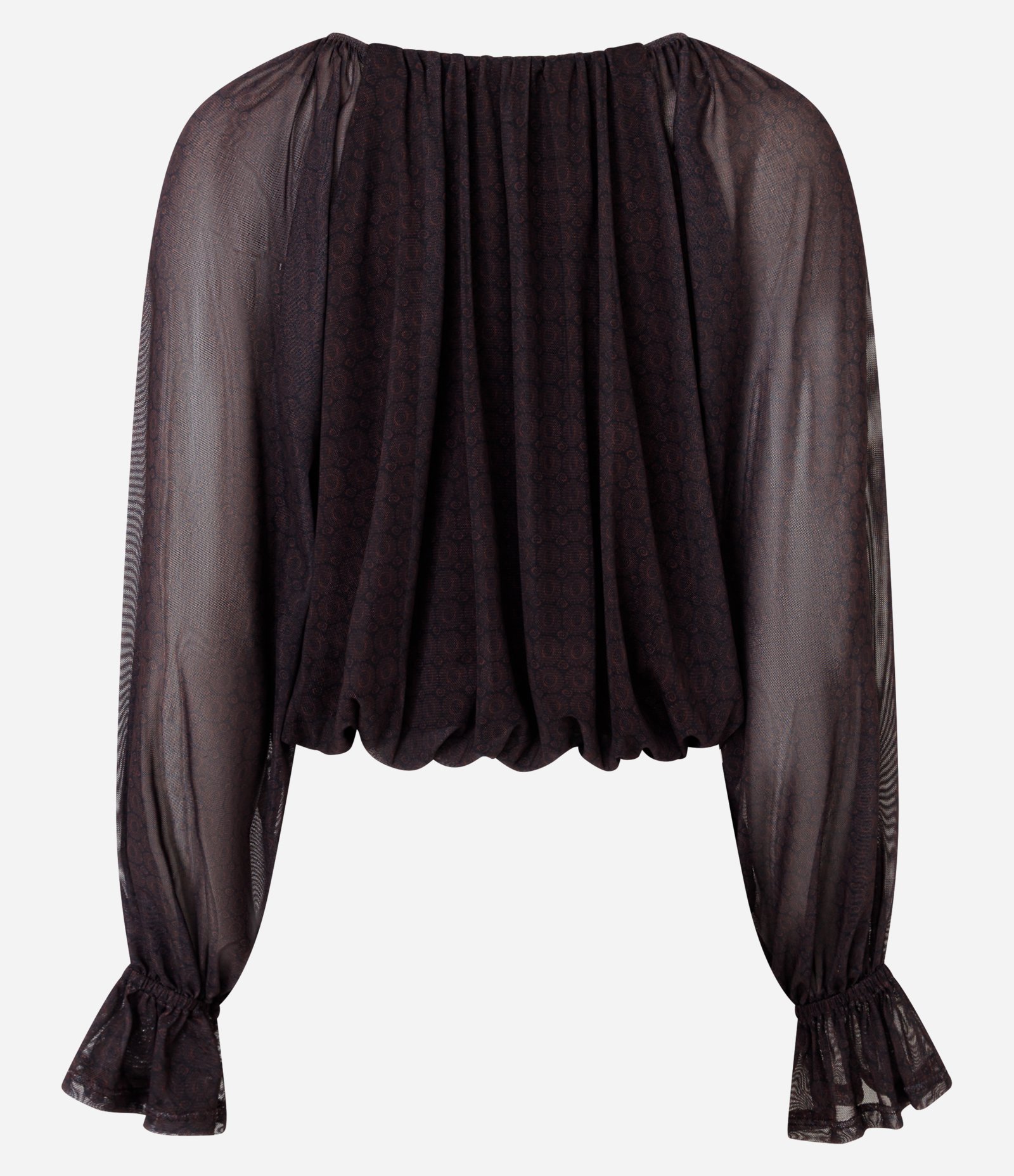 Blusa Balonê em Tule com Estampa Abstrata Marrom 3