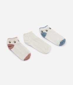 Kit 03 Meias Infantil em Algodão com Bordado de Florzinhas – Tam 23 a 34