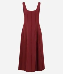 Vestido Midi em Viscolinho com Decote Quadrado