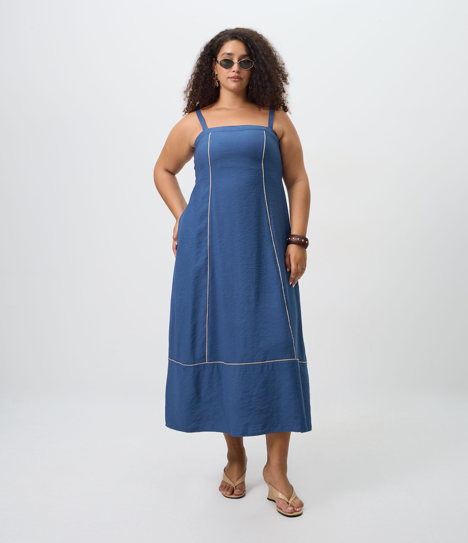 Vestido Midi em Viscose com Estampa Étnico Curve & Plus Size Azul 1
