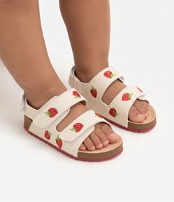 Sandália Infantil PU com Velcro E Bordado de Morango - Tam 20 a 27