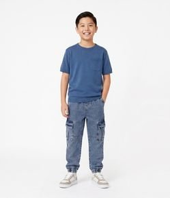 Calça Infantil Jogger em Jeans com Bolso Cargo – Tam 7 a 16 Anos