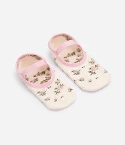 Meia Sapatilha com Estampa Floral e Antiderrapante