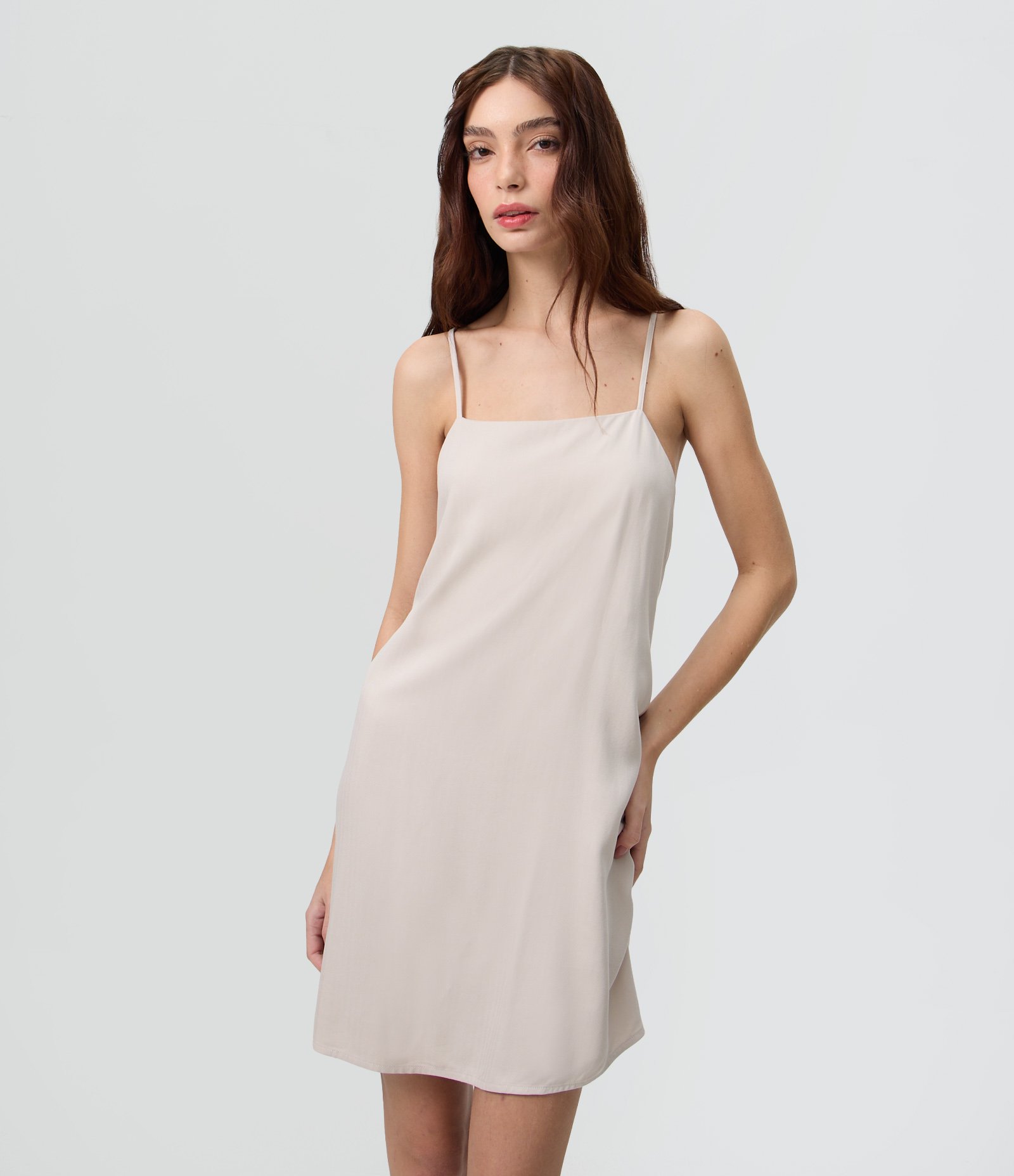 Vestido Curto em Sarja com Alças Finas e Costas Cruzadas Off White 2