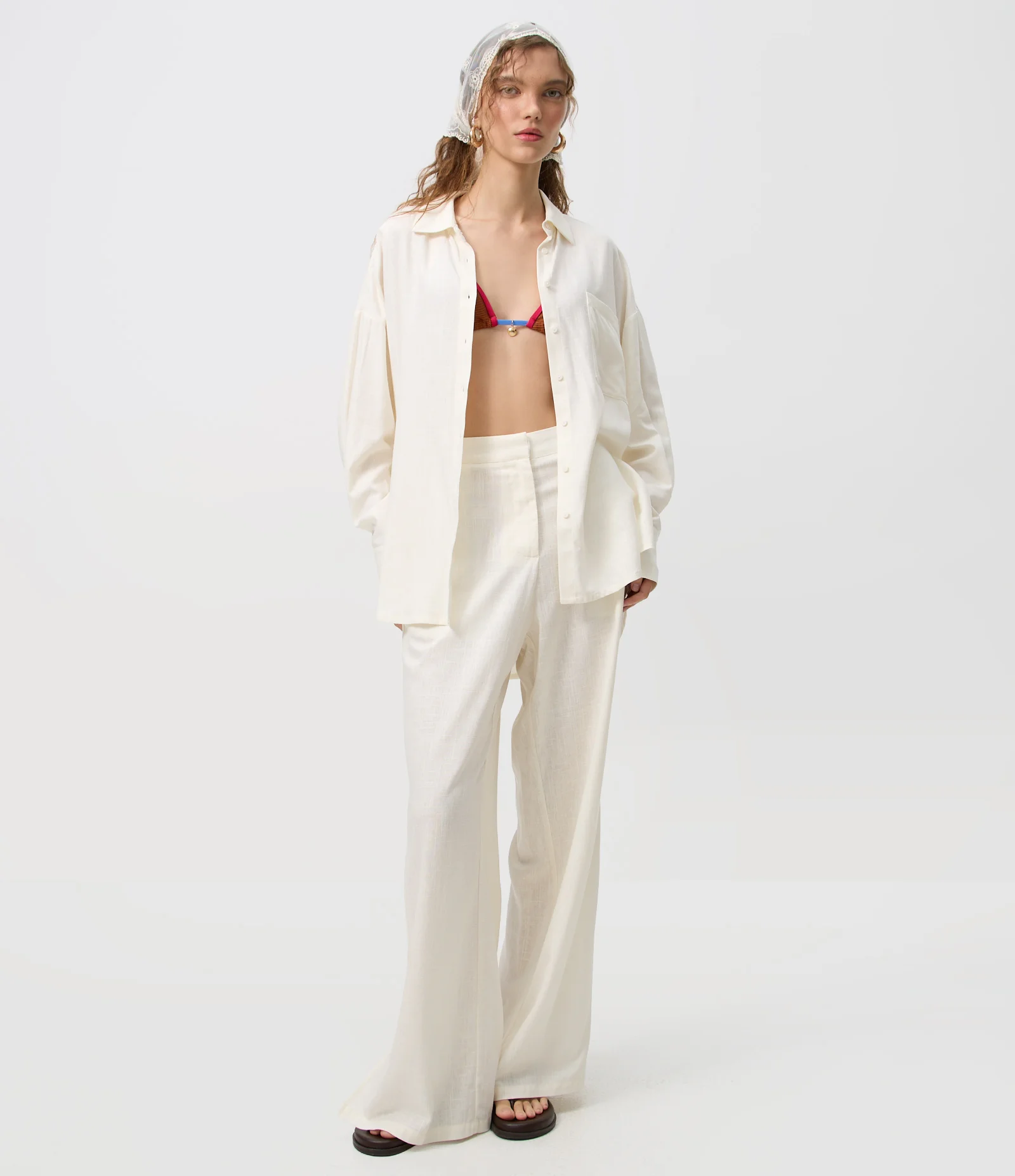 Camisa Mullet em Viscolinho com Bolso Frontal Off White 2