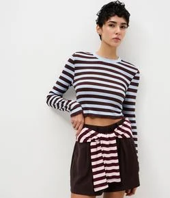 Blusa Cropped em Ribana com Listras
