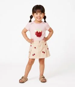 Short Saia Infantil com Bordado de Morango - Tam 1 a 6 Anos