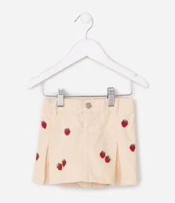 Short Saia Infantil com Bordado de Morango Tam 1 a 6 Anos