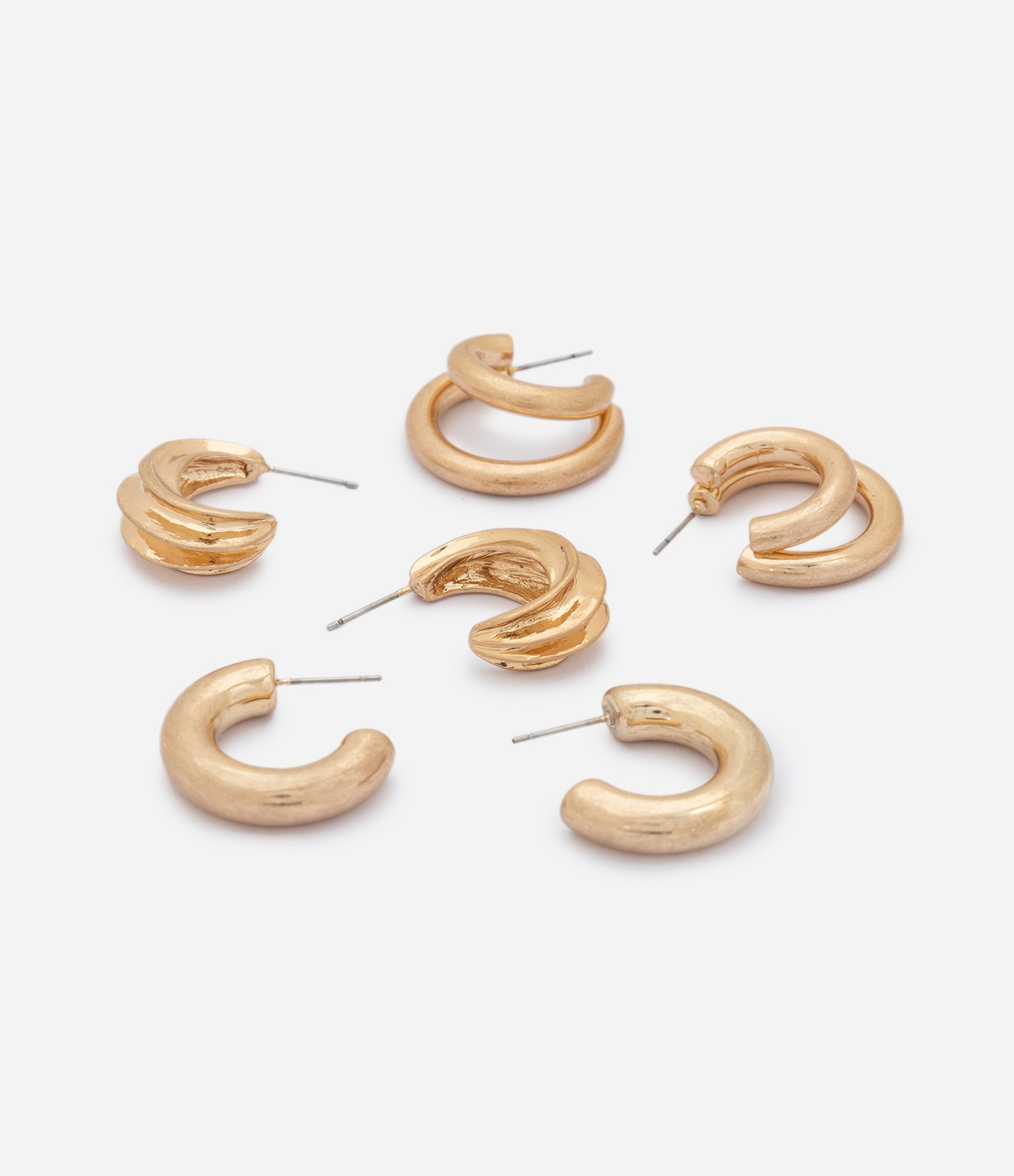 Kit com 03 Pares de Argolas em Metal Dourado 2