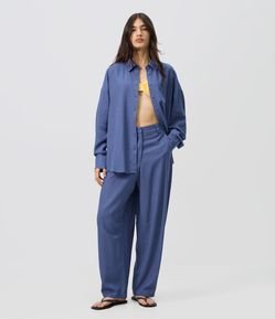 Calça Barrel em Viscolinho com Cintura Alta e Elástico nas Costas