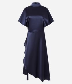 Vestido Acetinado Assimétrico com Manga Curta