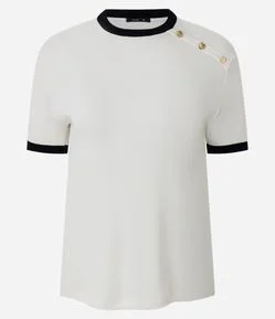 Blusa Manga Curta em Ribana Com Botões no Ombro