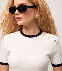 Blusa Manga Curta em Ribana Com Botões no Ombro