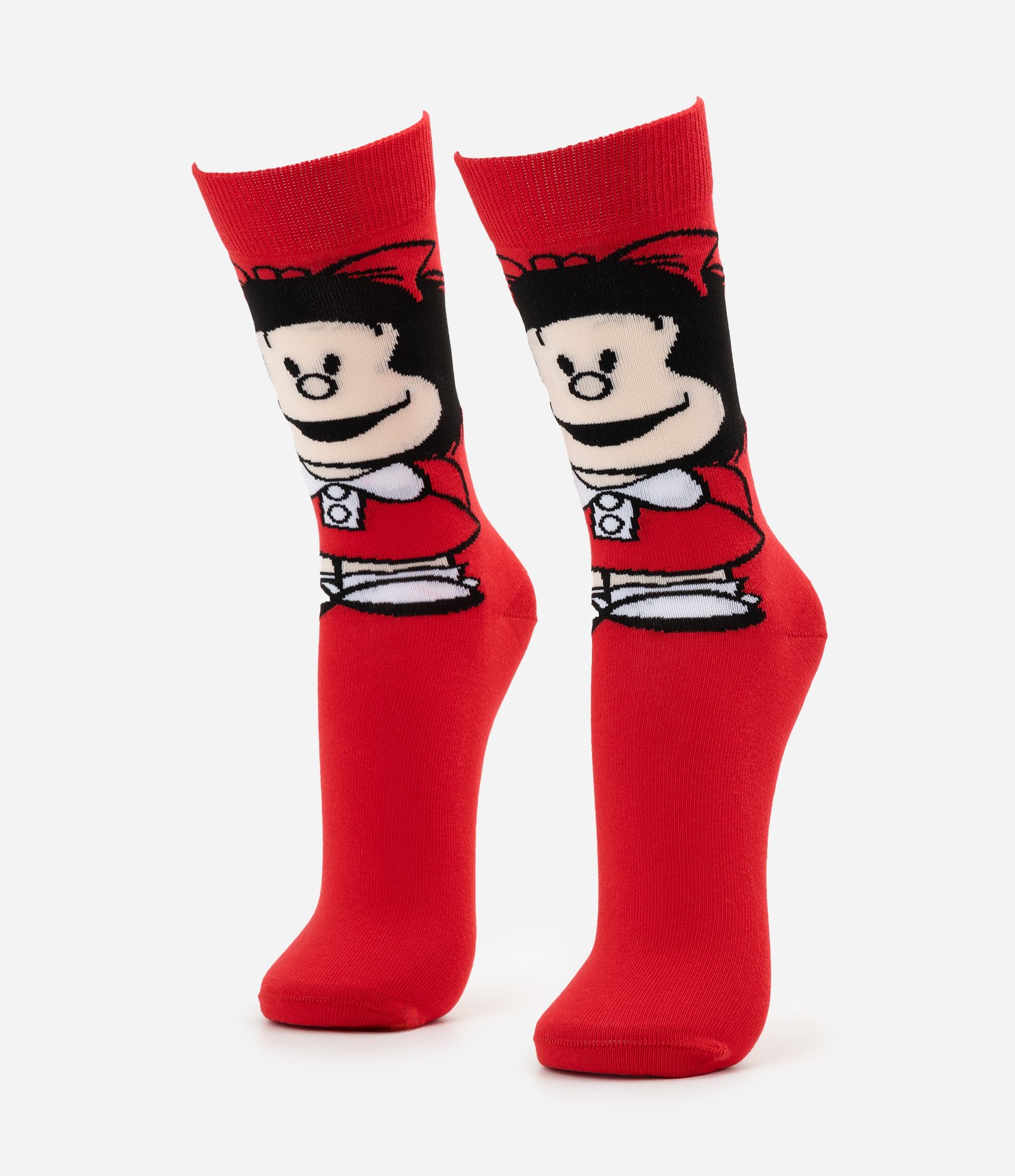 Meia Cano Longo em Algodão com Estampa da Mafalda Vermelho 1