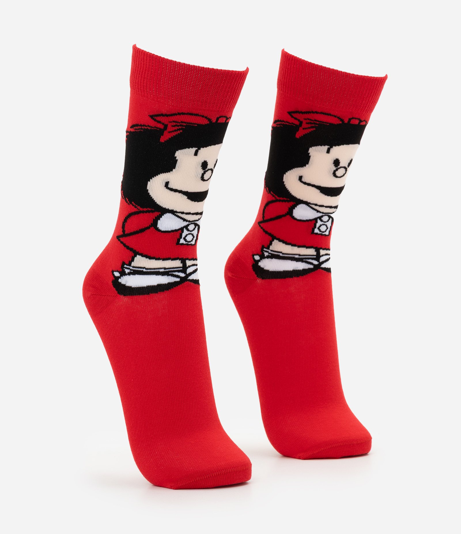 Meia Cano Longo em Algodão com Estampa da Mafalda Vermelho 2