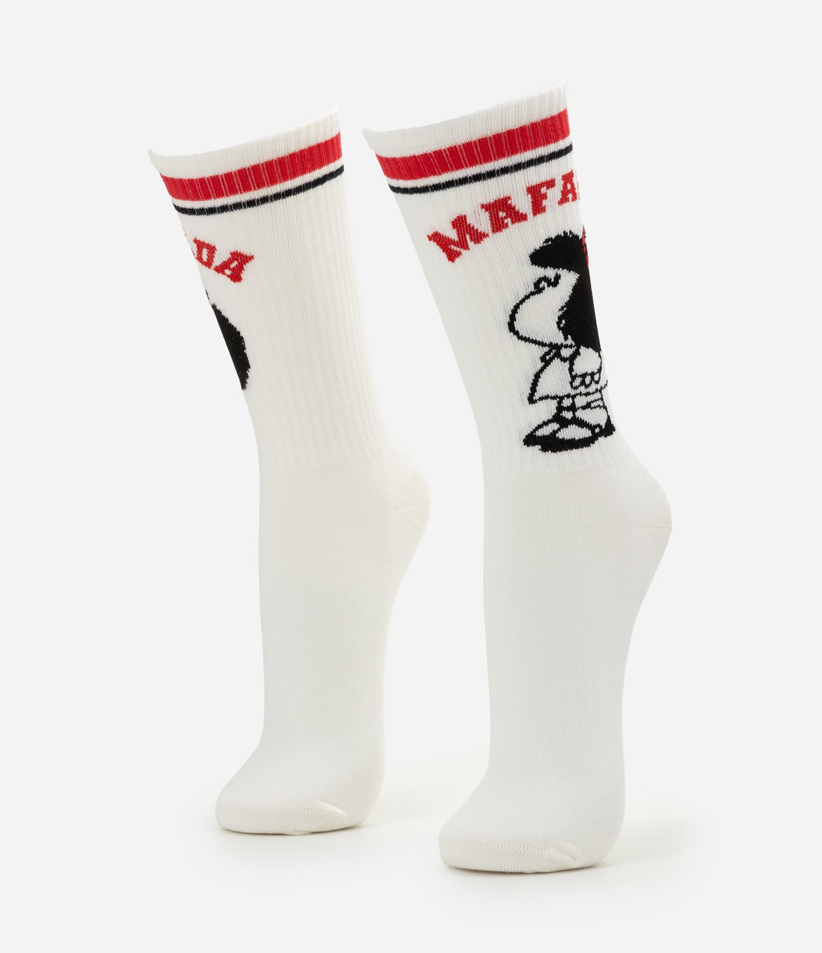 Meia Cano Longo em Algodão com Estampa Mafalda Branco 1