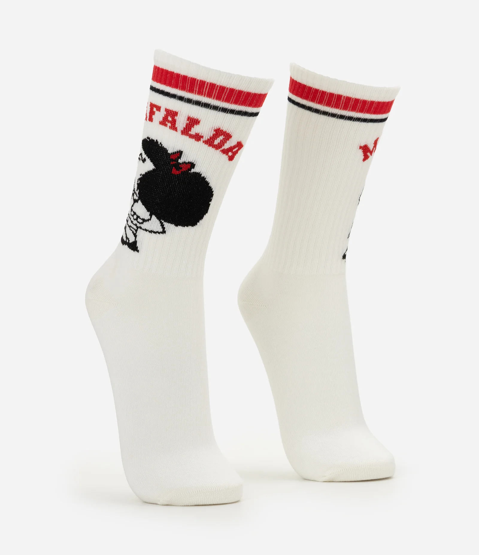 Meia Cano Longo em Algodão com Estampa Mafalda Branco 2