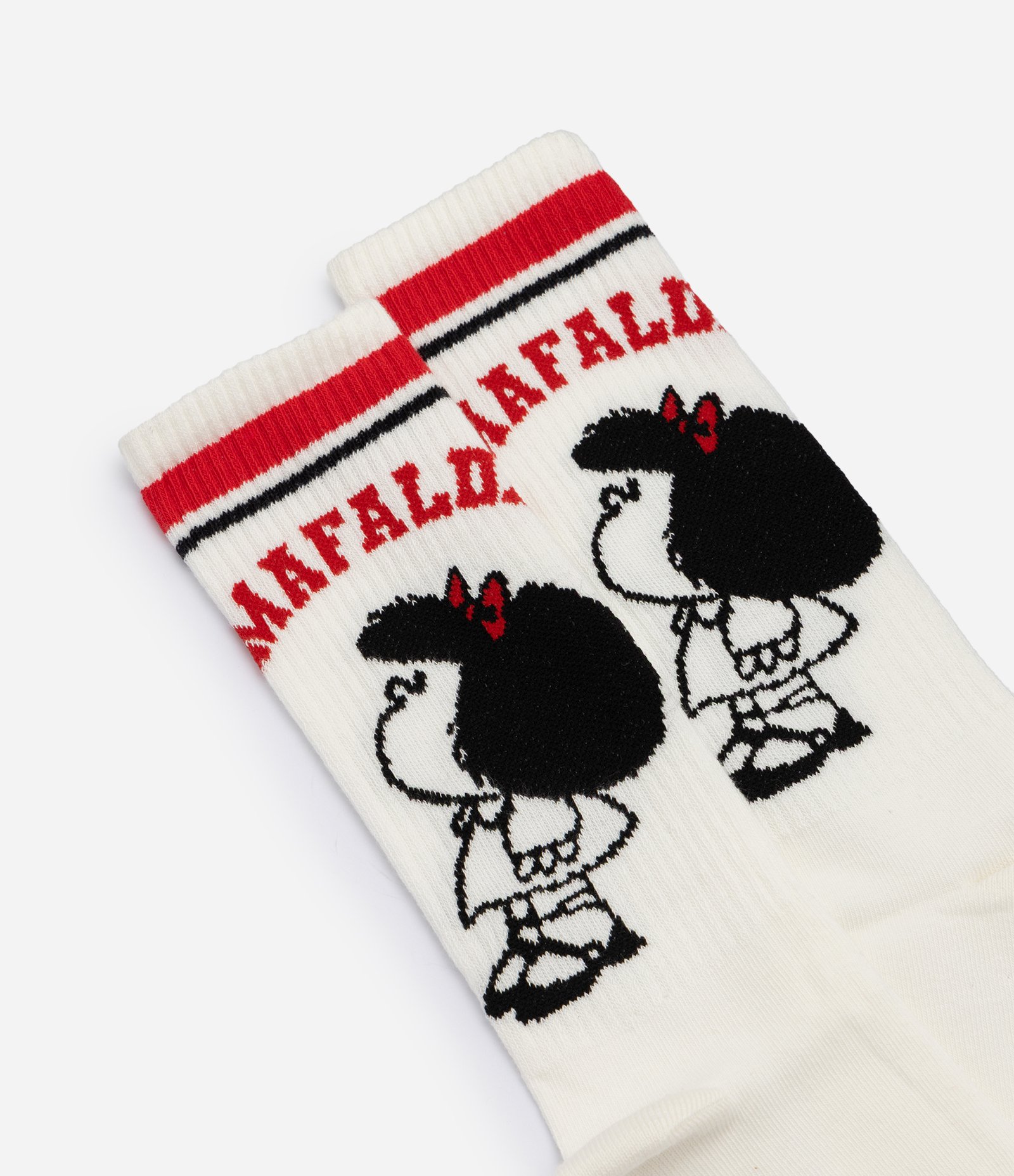 Meia Cano Longo em Algodão com Estampa Mafalda Branco 4