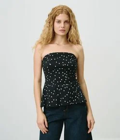 Blusa Tomara que Caia em Bengaline com Estampa Poá