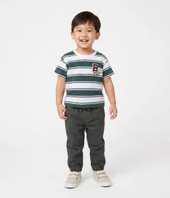 Camiseta Infantil em Algodão com Bordado e Estampa Listrada - Tam 2 a 6 Anos
