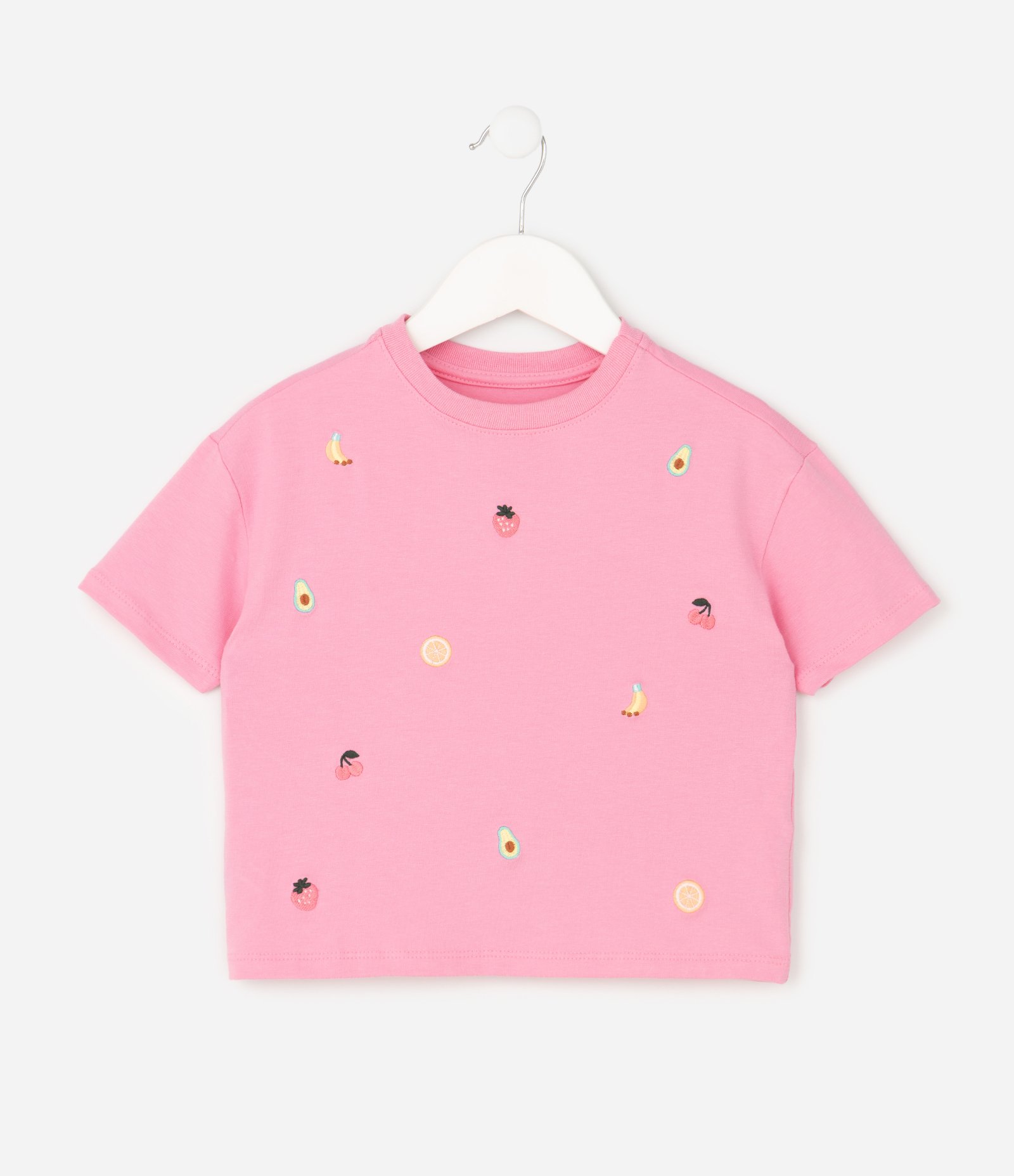 Blusa Comfort Infantil com Bordado de Frutinhas – Tam 1 a 6 Anos Rosa Claro 2