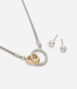 Conjunto com Colar de Cordão e Brincos Botão