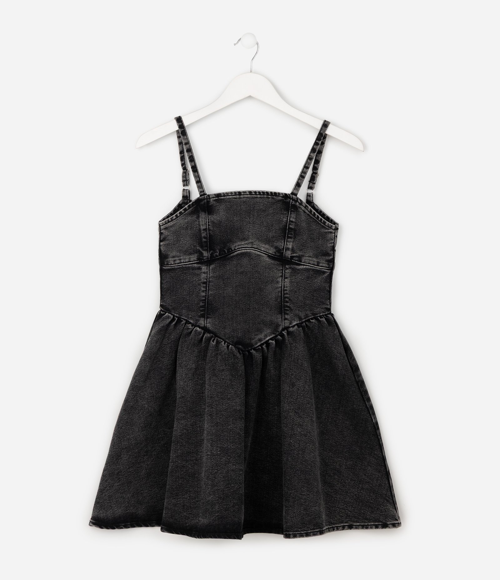 Vestido Infantil em Jeans com Alças Finas e Cintura em V - Tam 5 a 16 Anos Preto 2