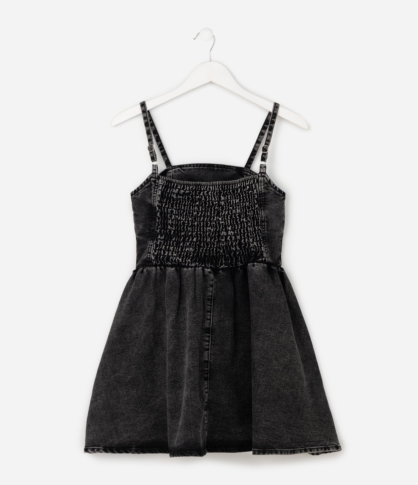Vestido Infantil em Jeans com Alças Finas e Cintura em V - Tam 5 a 16 Anos Preto 3