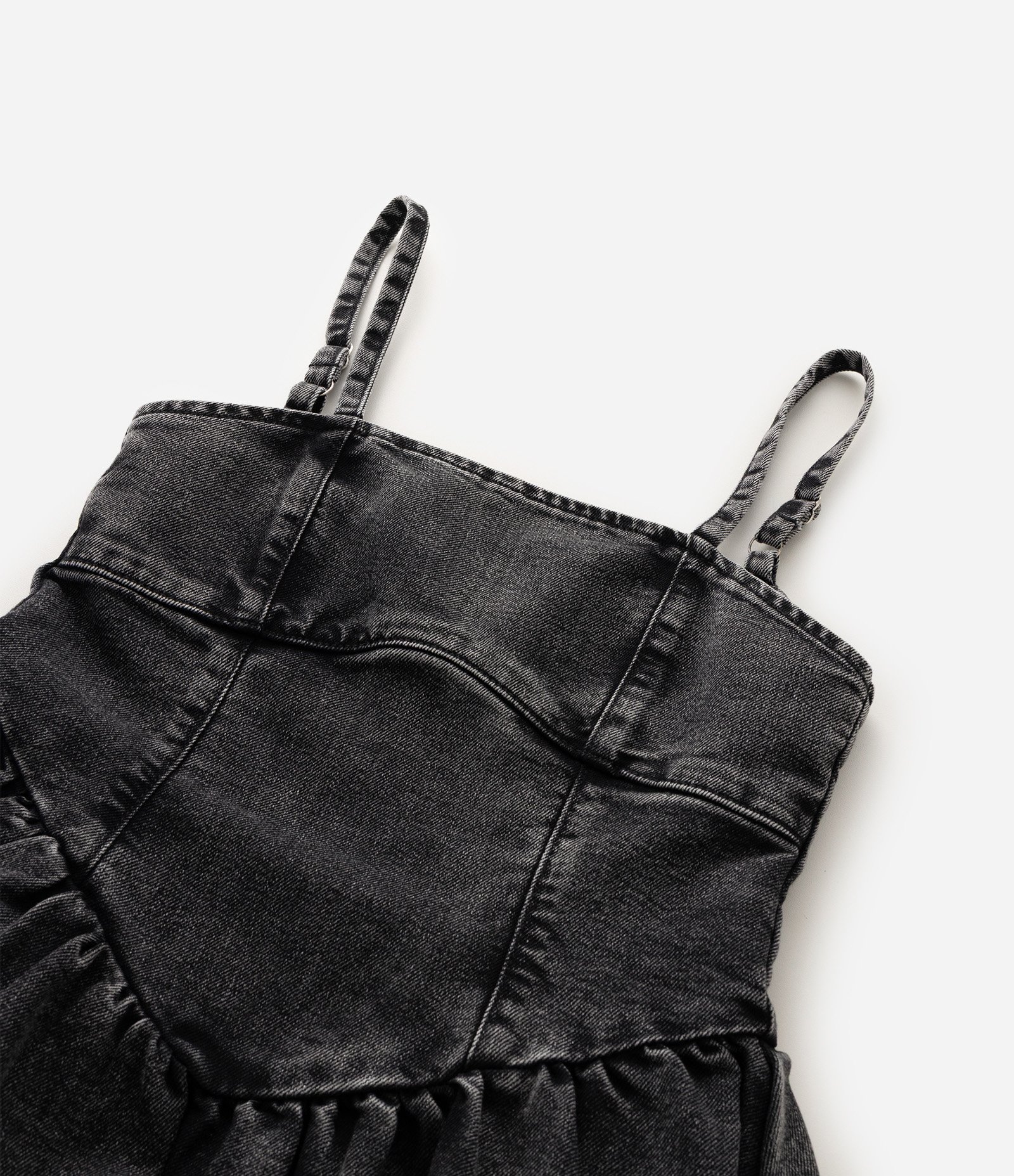 Vestido Infantil em Jeans com Alças Finas e Cintura em V - Tam 5 a 16 Anos Preto 5